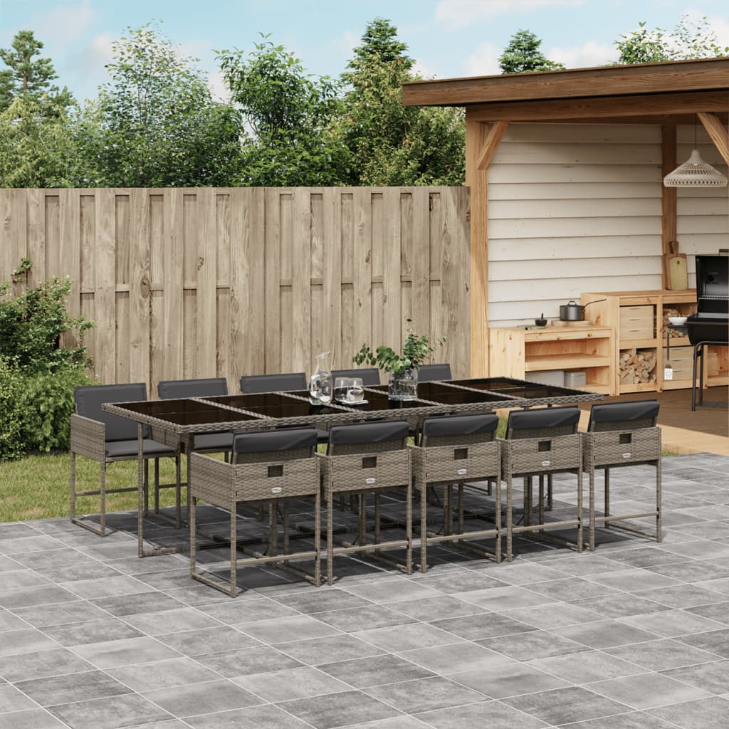 11 Piece Patio Dining Set with Cushions Gray Poly Rattan