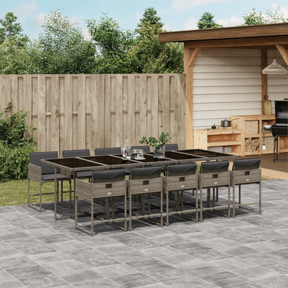 11 Piece Patio Dining Set with Cushions Gray Poly Rattan