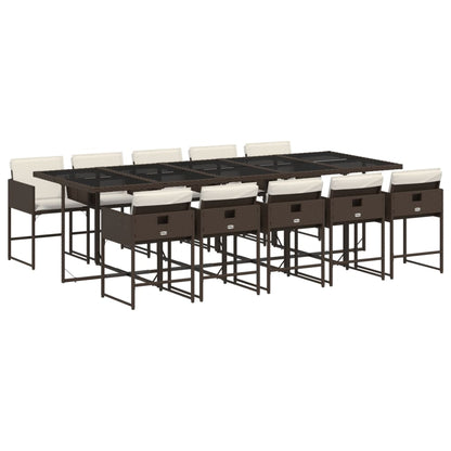 11 Piece Patio Dining Set with Cushions Brown Poly Rattan