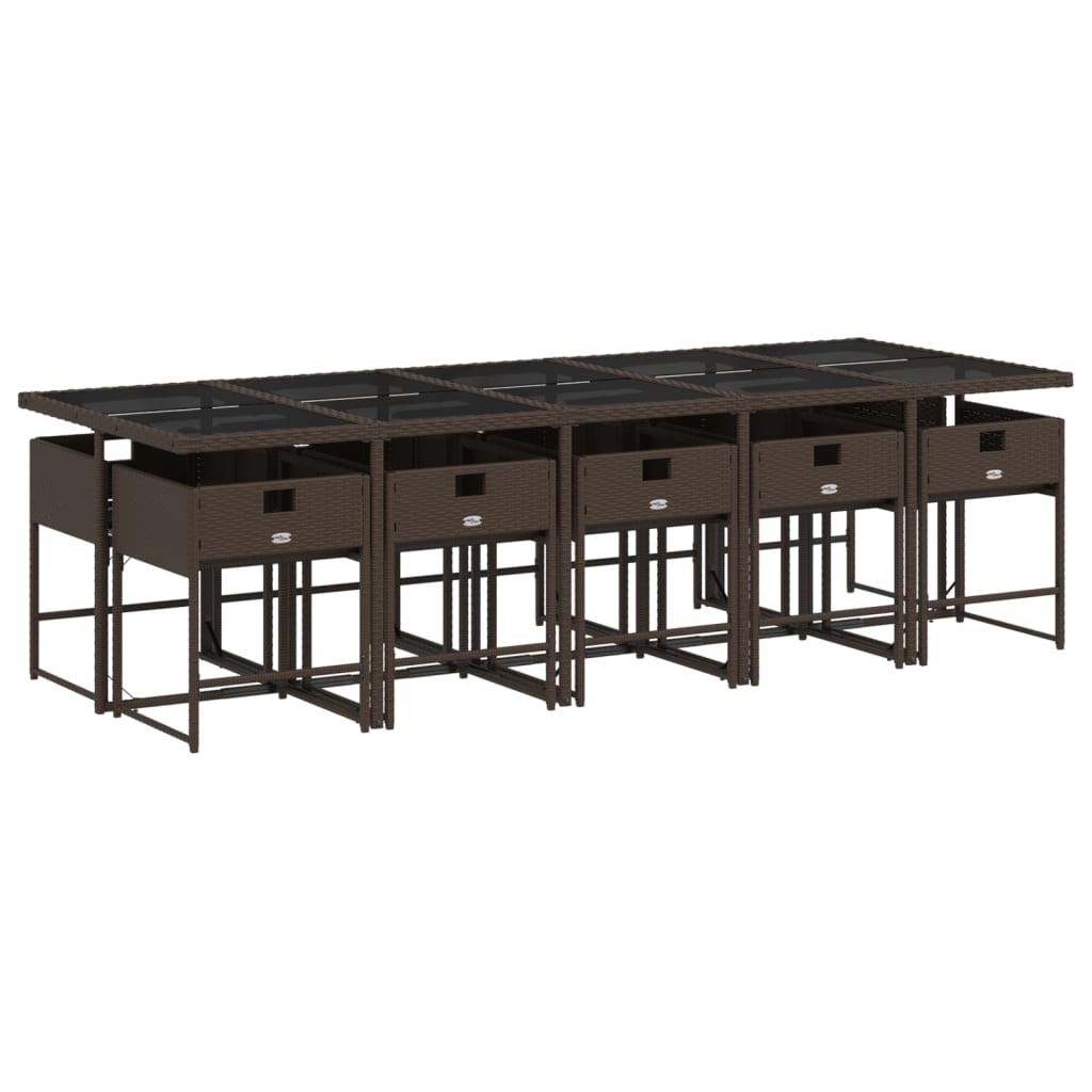 11 Piece Patio Dining Set with Cushions Brown Poly Rattan