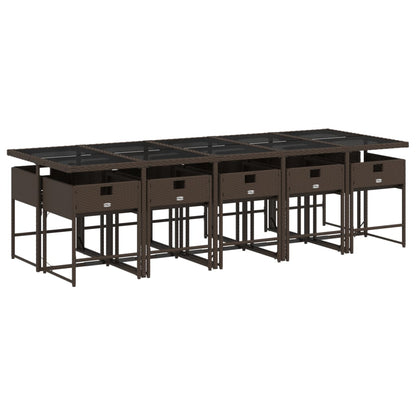 11 Piece Patio Dining Set with Cushions Brown Poly Rattan