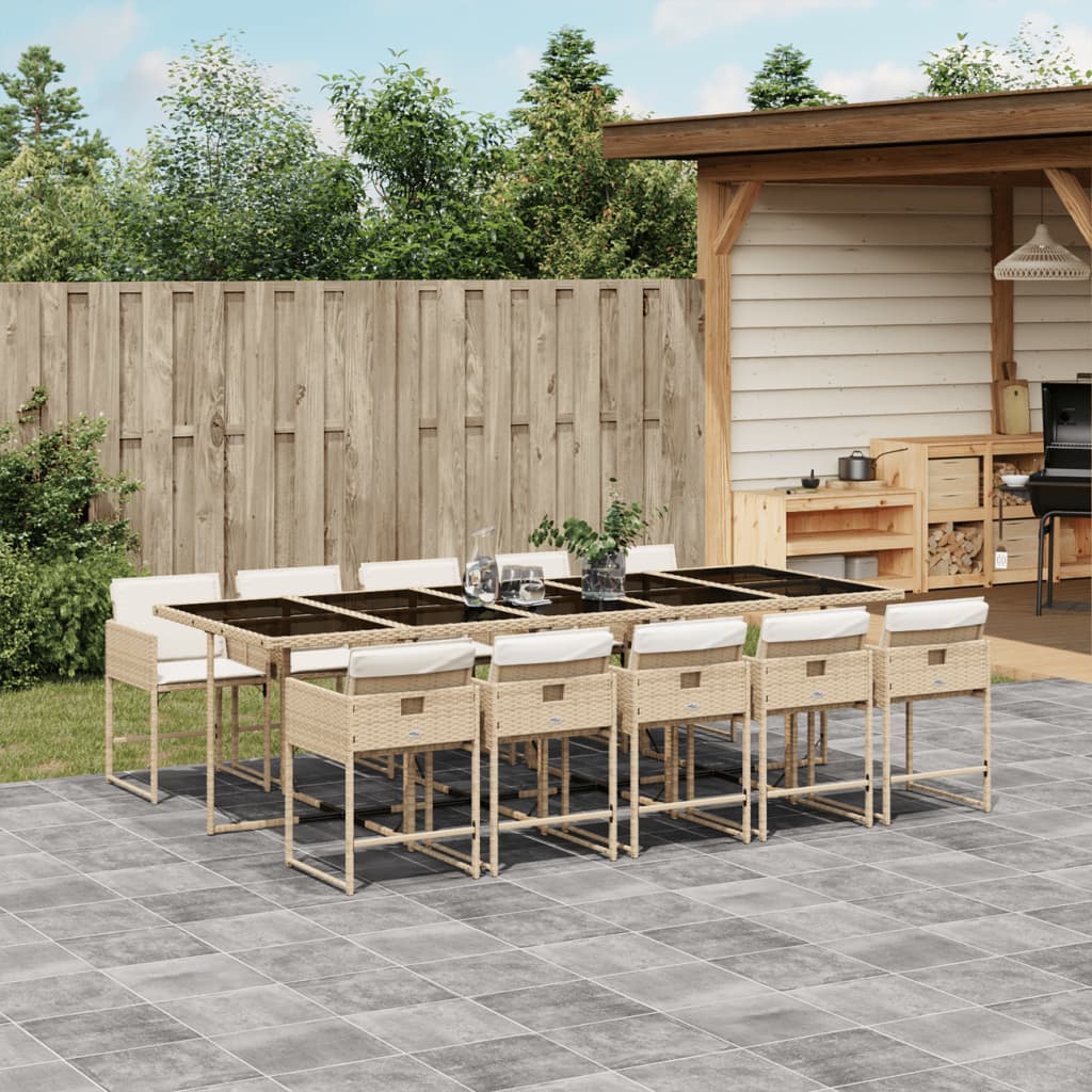 11 Piece Patio Dining Set with Cushions Beige Poly Rattan