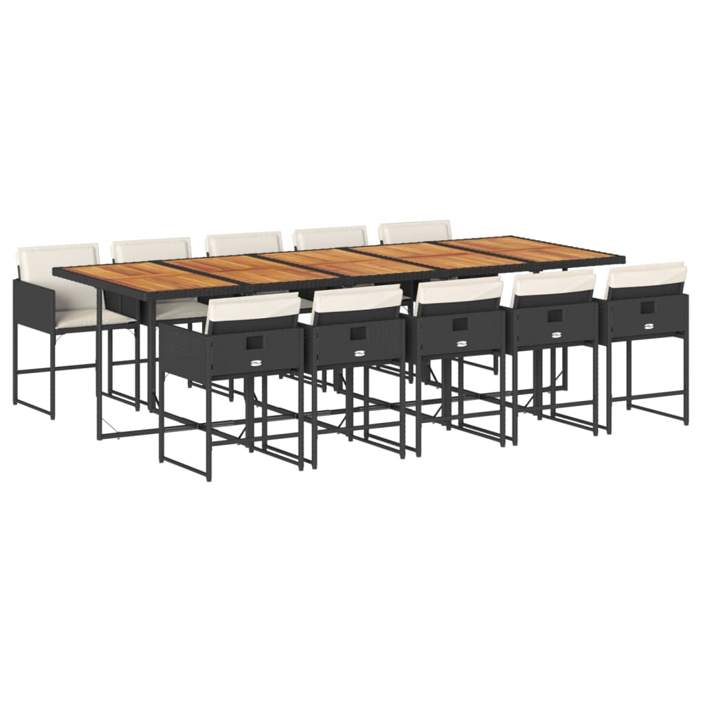 11 Piece Patio Dining Set with Cushions Black Poly Rattan