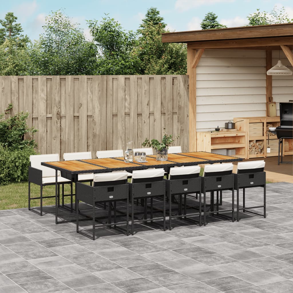 11 Piece Patio Dining Set with Cushions Black Poly Rattan