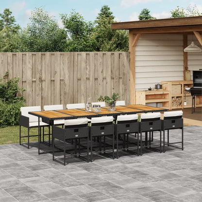 11 Piece Patio Dining Set with Cushions Black Poly Rattan