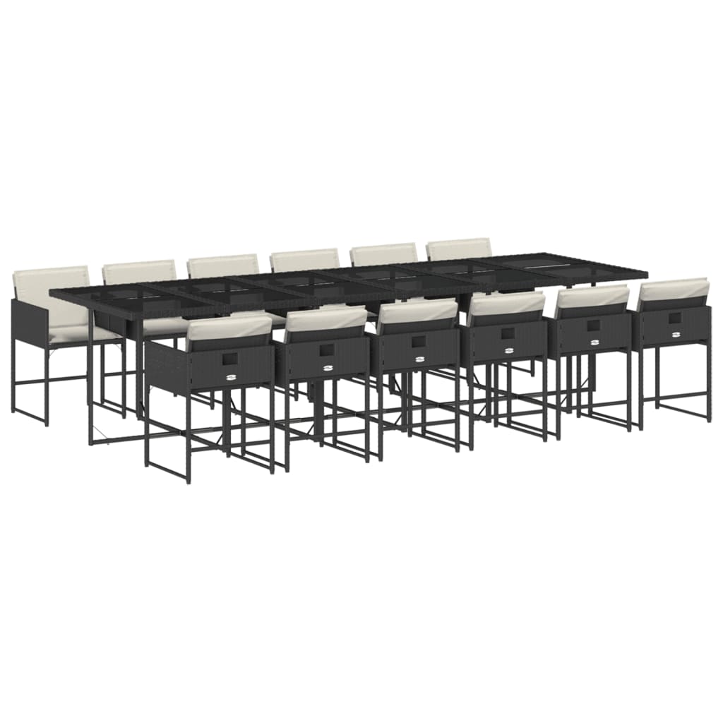 13 Piece Patio Dining Set with Cushions Black Poly Rattan
