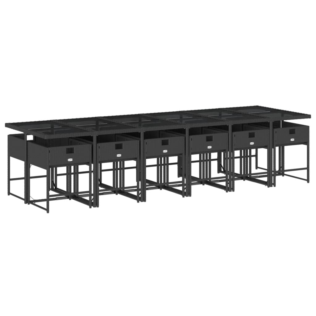 13 Piece Patio Dining Set with Cushions Black Poly Rattan