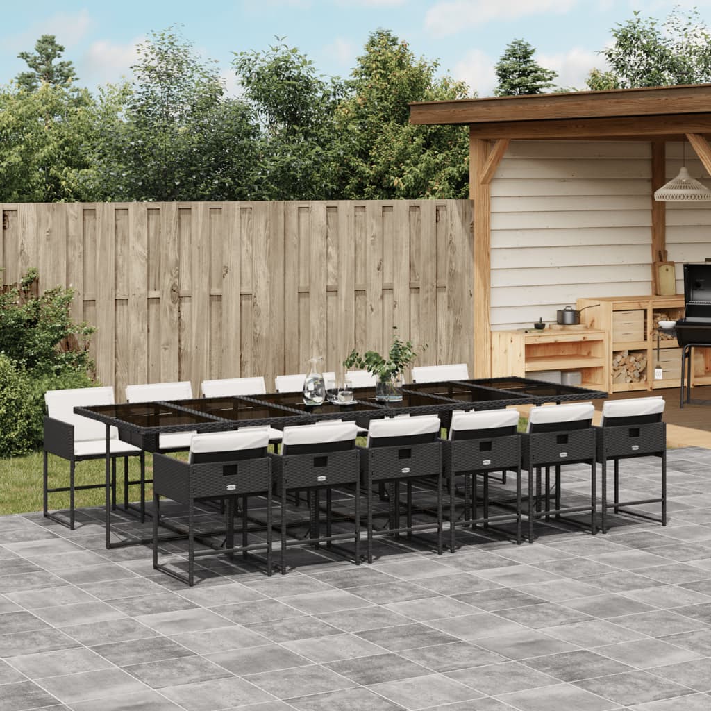 13 Piece Patio Dining Set with Cushions Black Poly Rattan