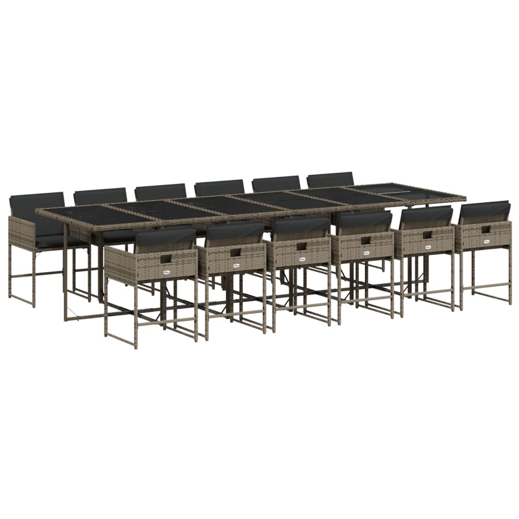 13 Piece Patio Dining Set with Cushions Gray Poly Rattan