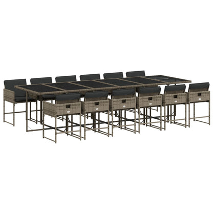 13 Piece Patio Dining Set with Cushions Gray Poly Rattan