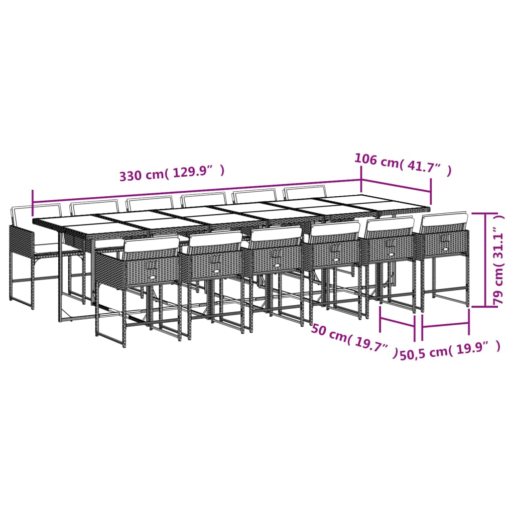 13 Piece Patio Dining Set with Cushions Gray Poly Rattan
