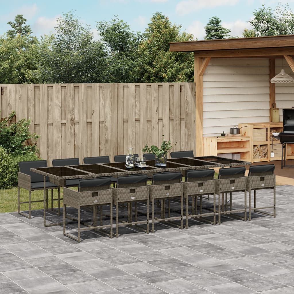 13 Piece Patio Dining Set with Cushions Gray Poly Rattan