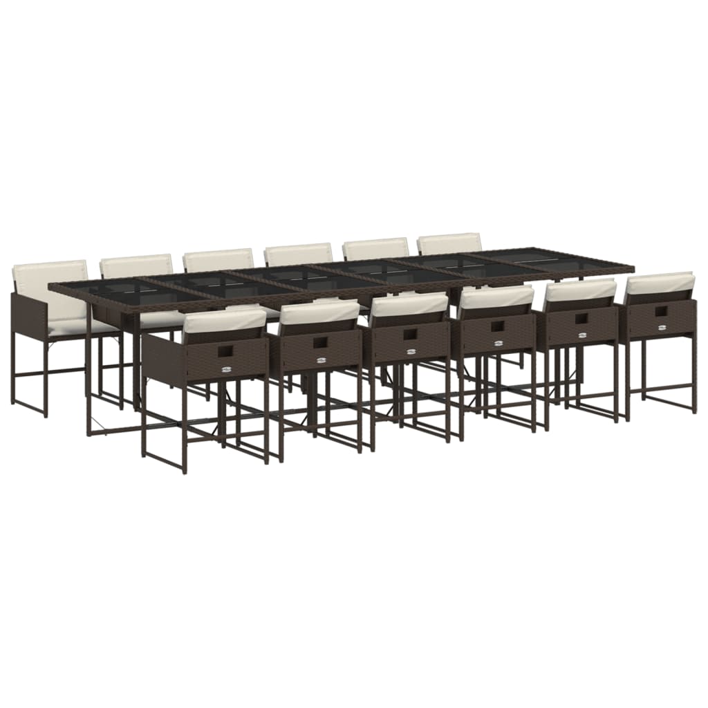 13 Piece Patio Dining Set with Cushions Brown Poly Rattan