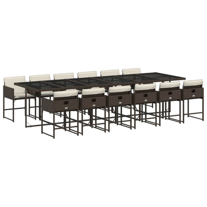 13 Piece Patio Dining Set with Cushions Brown Poly Rattan