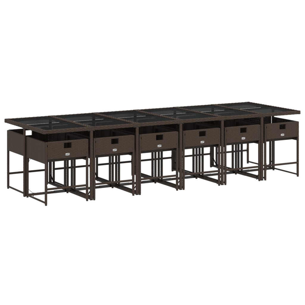 13 Piece Patio Dining Set with Cushions Brown Poly Rattan