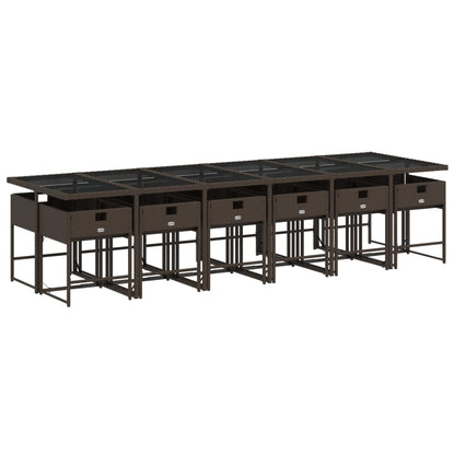 13 Piece Patio Dining Set with Cushions Brown Poly Rattan
