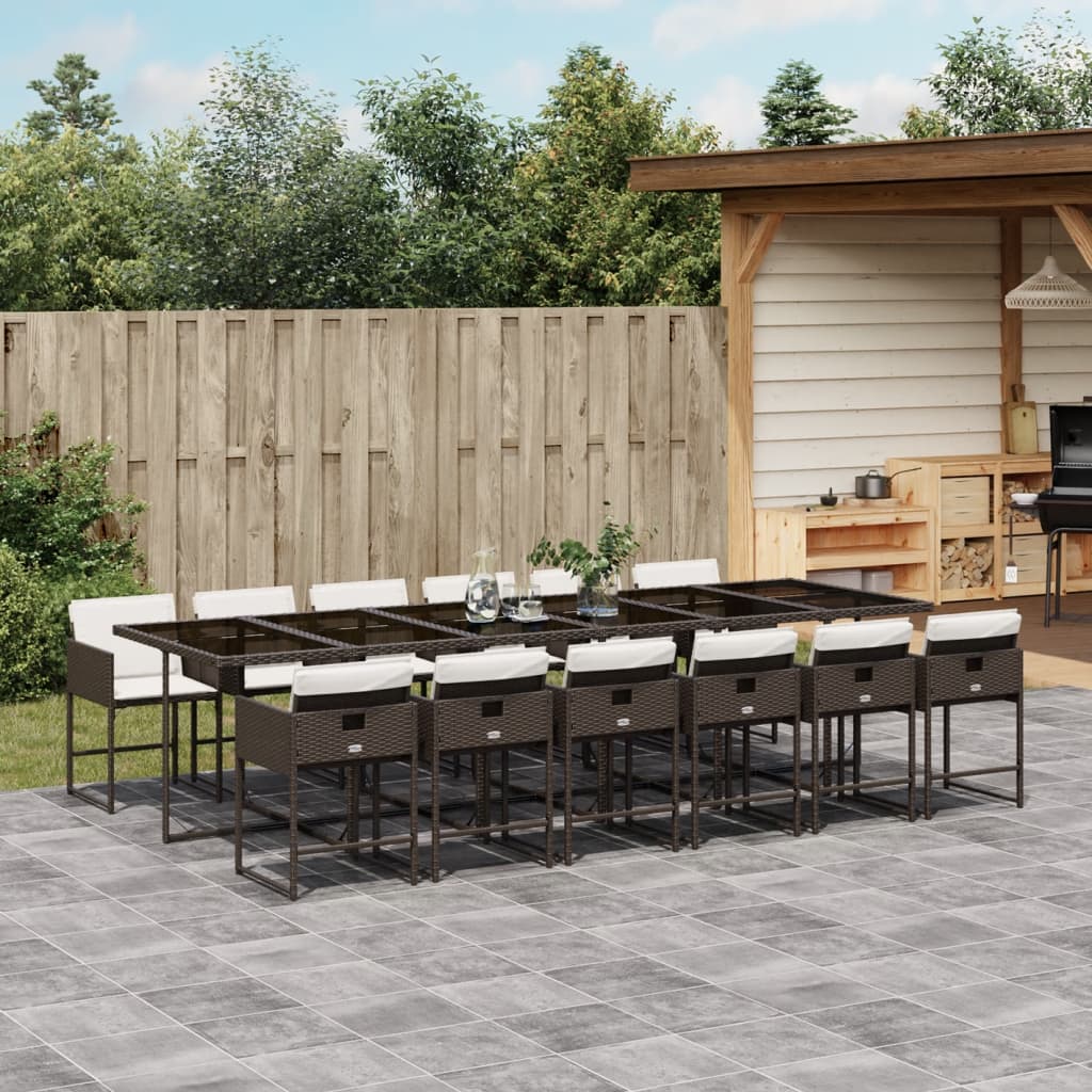 13 Piece Patio Dining Set with Cushions Brown Poly Rattan