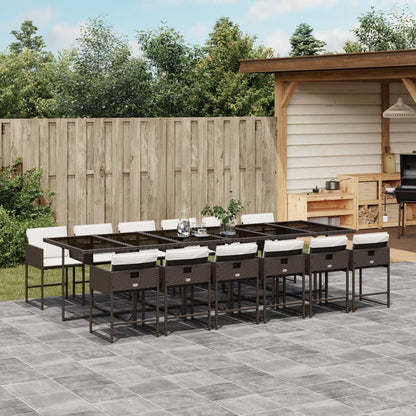 13 Piece Patio Dining Set with Cushions Brown Poly Rattan