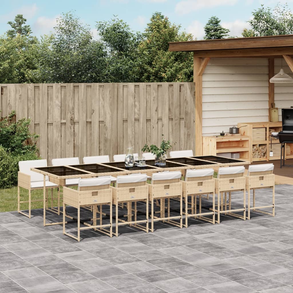 13 Piece Patio Dining Set with Cushions Beige Poly Rattan