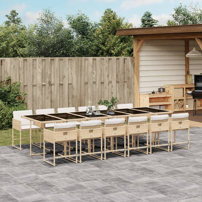 13 Piece Patio Dining Set with Cushions Beige Poly Rattan