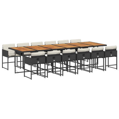 13 Piece Patio Dining Set with Cushions Black Poly Rattan
