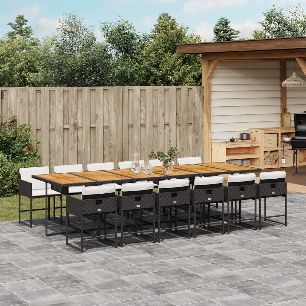 13 Piece Patio Dining Set with Cushions Black Poly Rattan