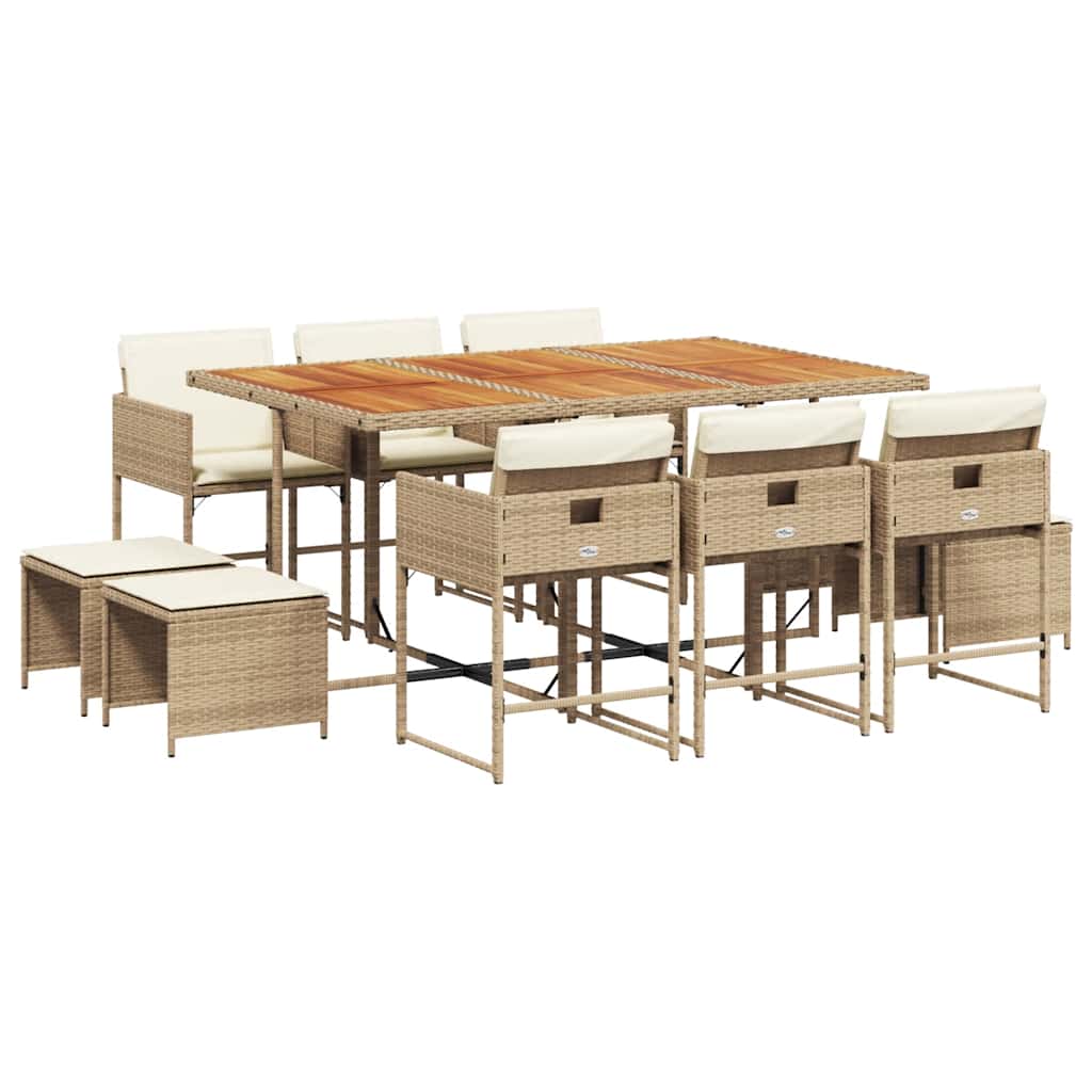 11 Piece Patio Dining Set with Cushions Beige Poly Rattan