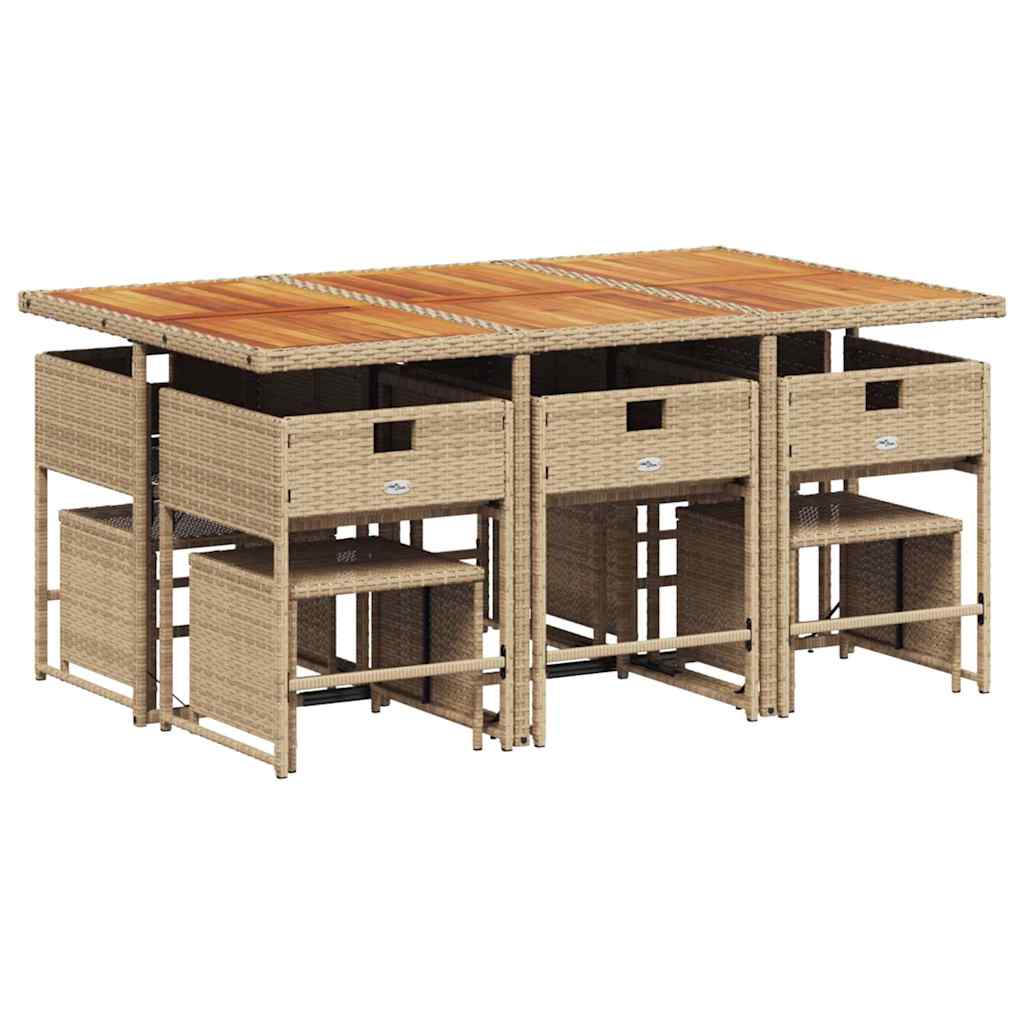 11 Piece Patio Dining Set with Cushions Beige Poly Rattan