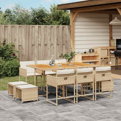 11 Piece Patio Dining Set with Cushions Beige Poly Rattan