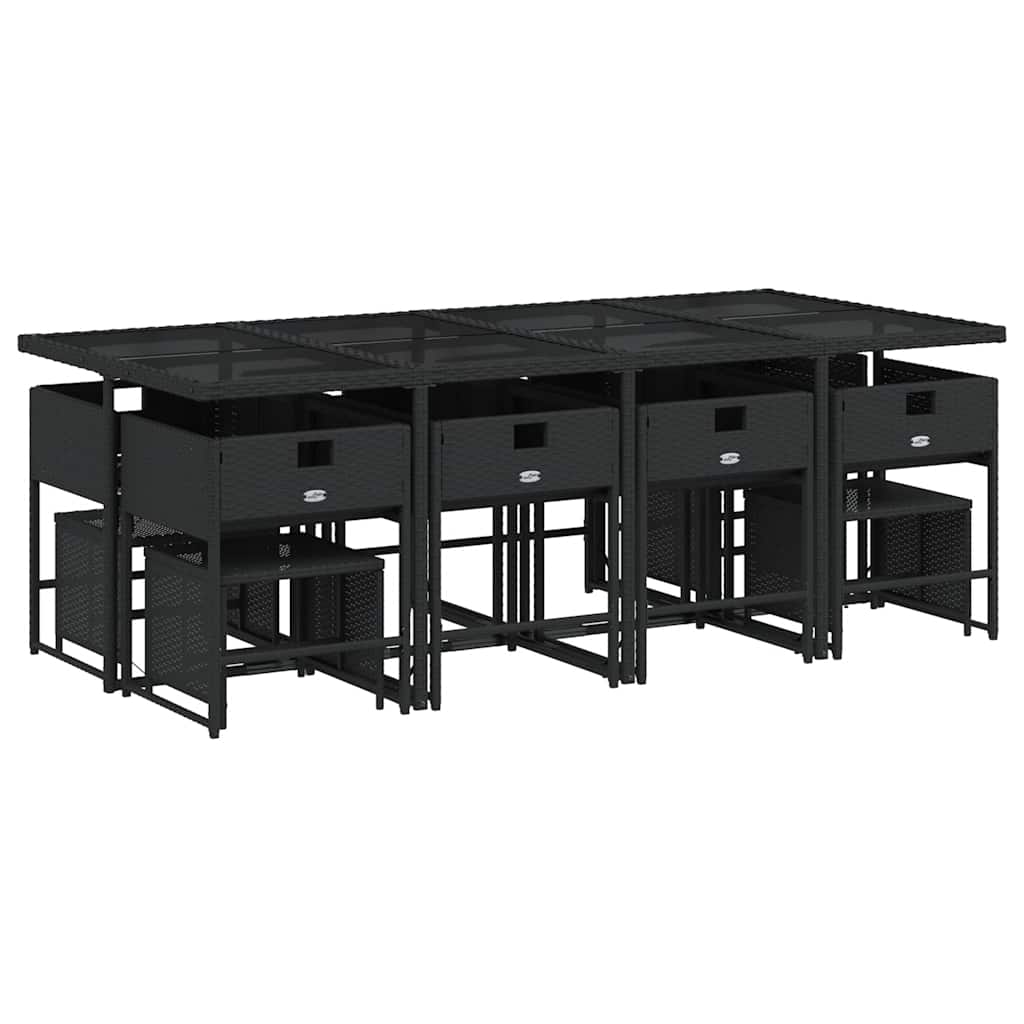 13 Piece Patio Dining Set with Cushions Black Poly Rattan