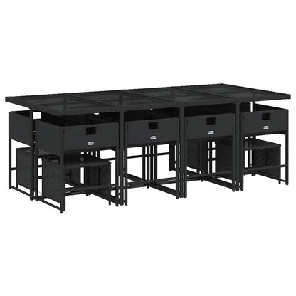13 Piece Patio Dining Set with Cushions Black Poly Rattan