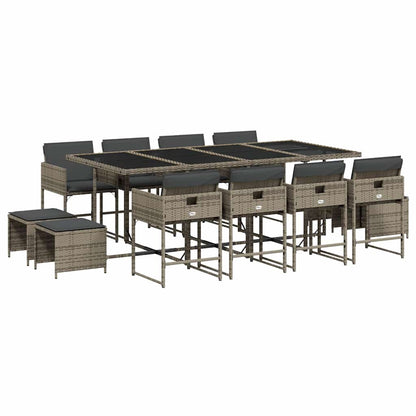 13 Piece Patio Dining Set with Cushions Gray Poly Rattan