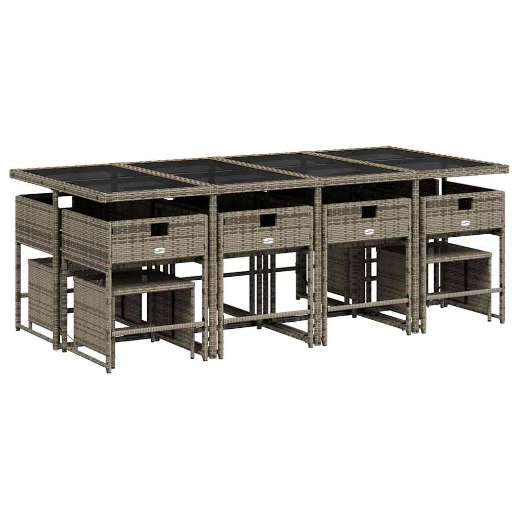 13 Piece Patio Dining Set with Cushions Gray Poly Rattan