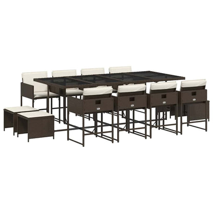 13 Piece Patio Dining Set with Cushions Brown Poly Rattan
