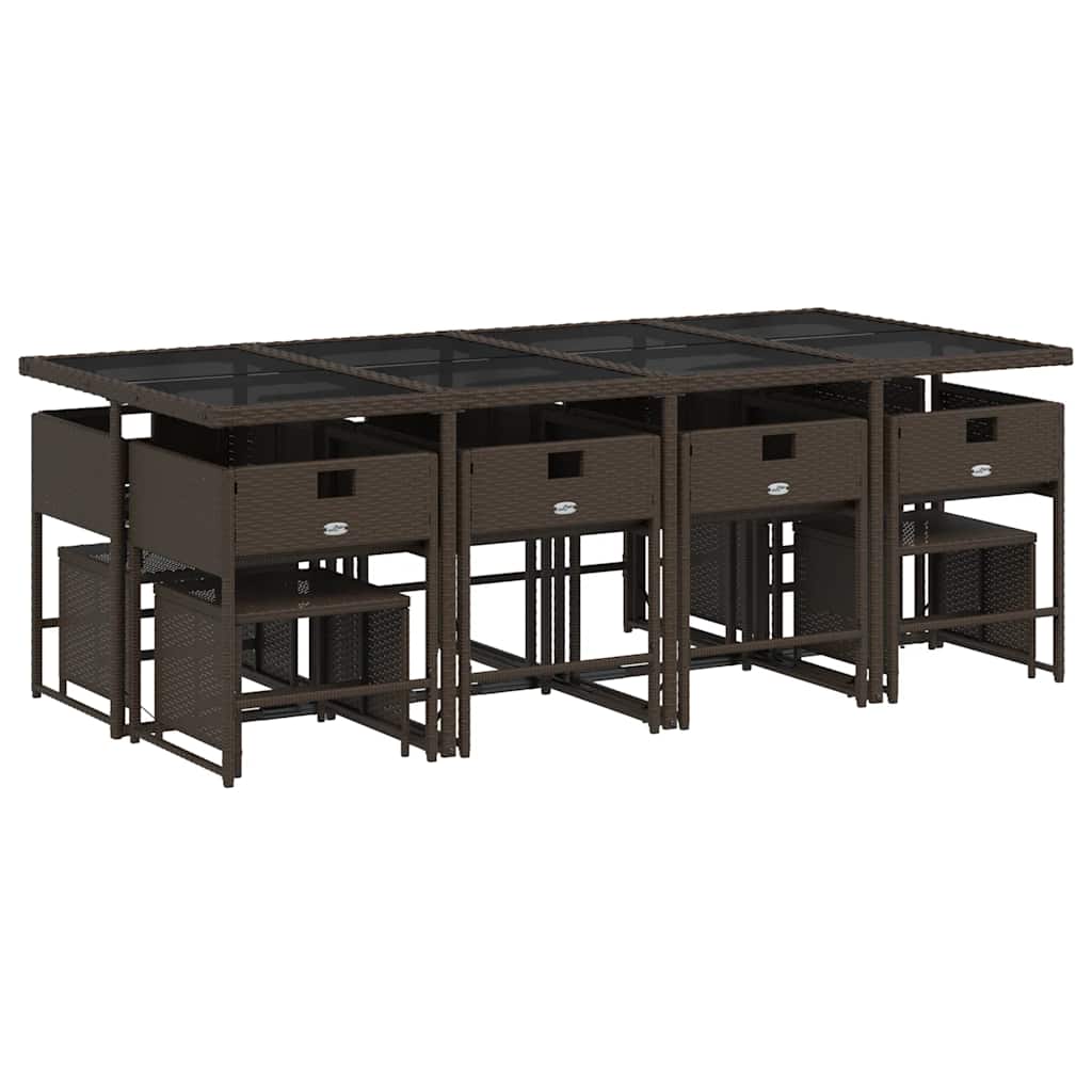 13 Piece Patio Dining Set with Cushions Brown Poly Rattan