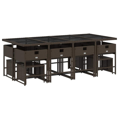 13 Piece Patio Dining Set with Cushions Brown Poly Rattan