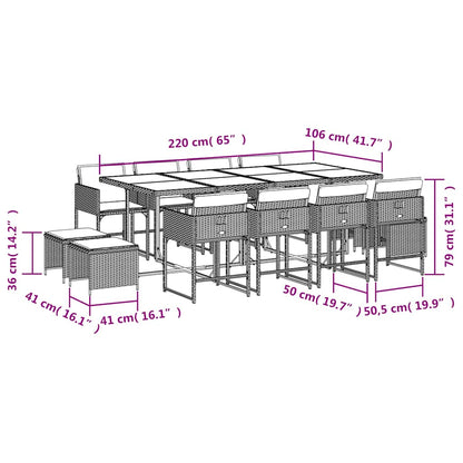 13 Piece Patio Dining Set with Cushions Brown Poly Rattan