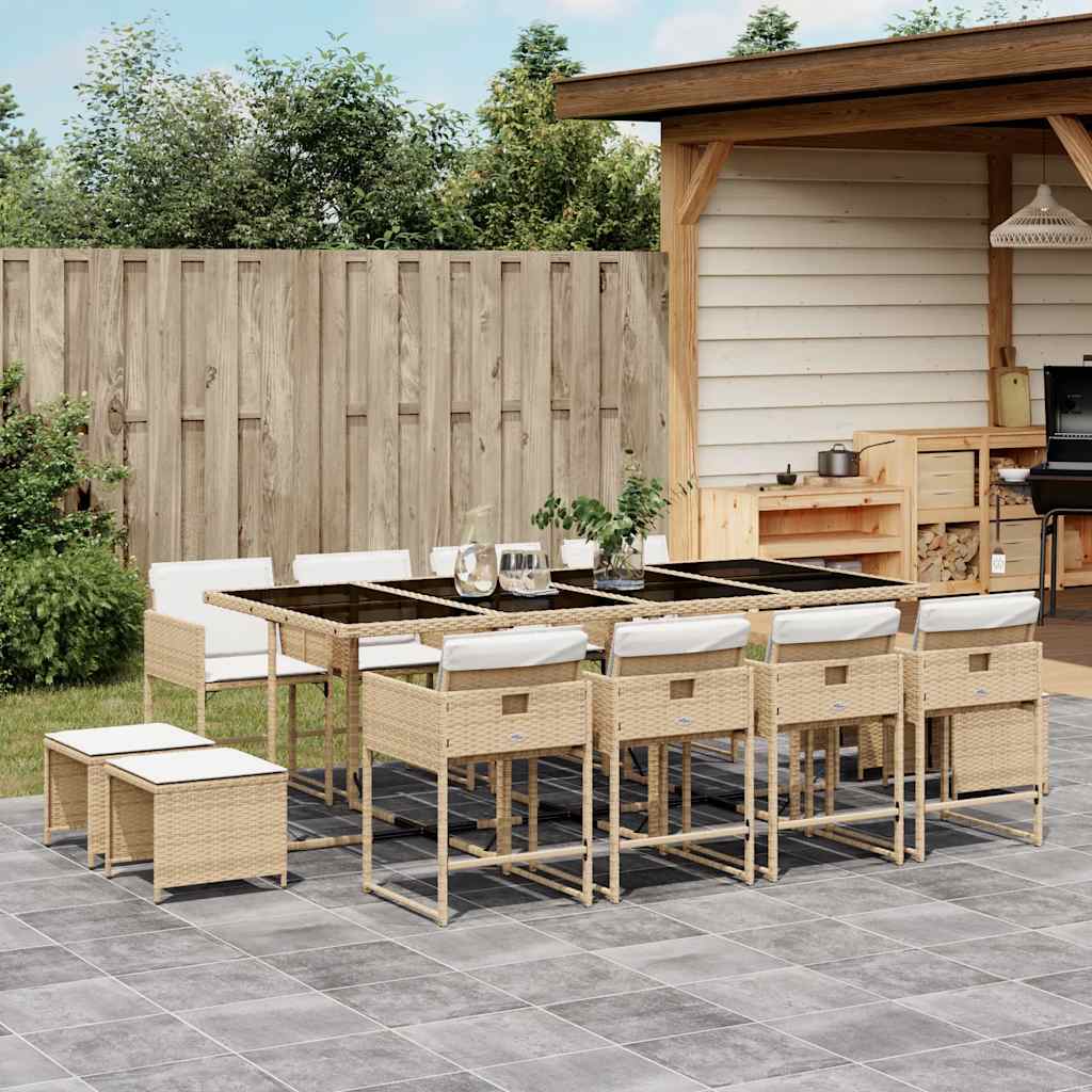 13 Piece Patio Dining Set with Cushions Beige Poly Rattan