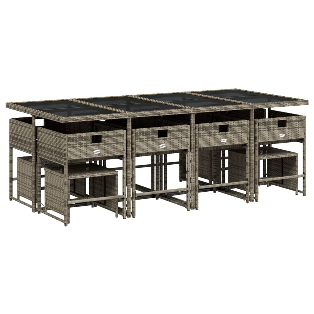 13 Piece Garden Dining Set with Cushions Grey Poly Rattan
