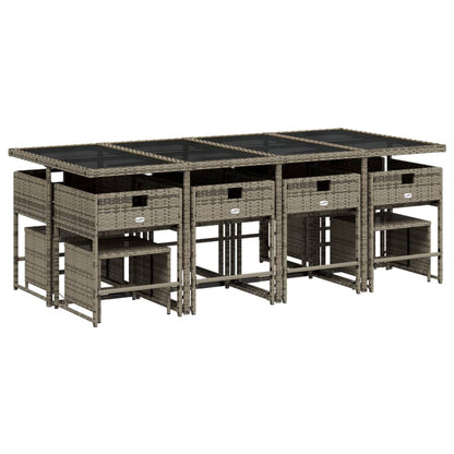 13 Piece Garden Dining Set with Cushions Grey Poly Rattan