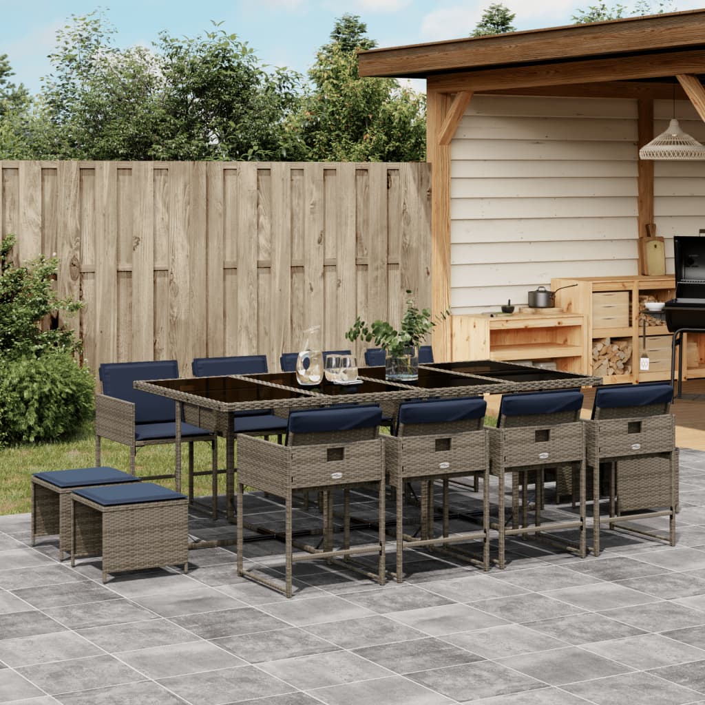 13 Piece Garden Dining Set with Cushions Grey Poly Rattan