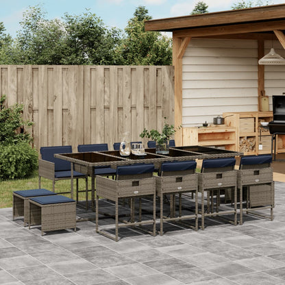 13 Piece Garden Dining Set with Cushions Grey Poly Rattan