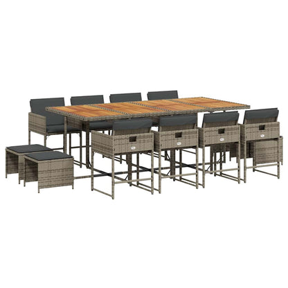 13 Piece Patio Dining Set with Cushions Gray Poly Rattan