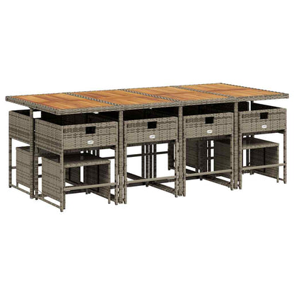 13 Piece Patio Dining Set with Cushions Gray Poly Rattan