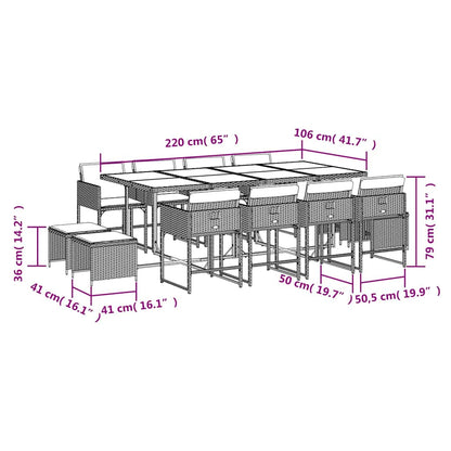 13 Piece Patio Dining Set with Cushions Gray Poly Rattan