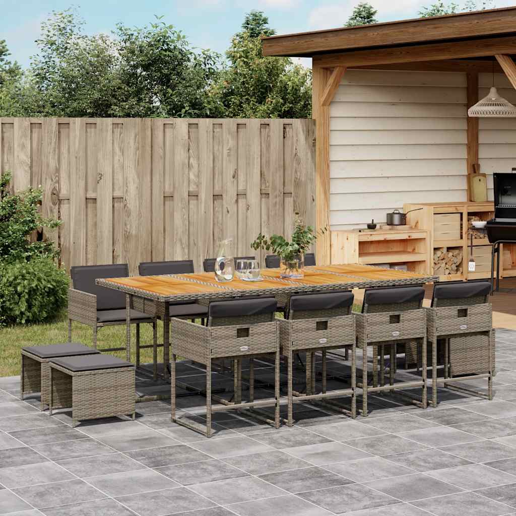 13 Piece Patio Dining Set with Cushions Gray Poly Rattan