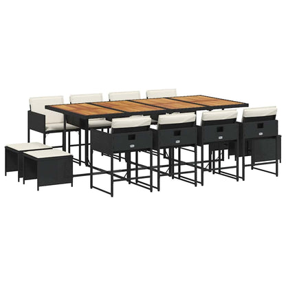 13 Piece Patio Dining Set with Cushions Black Poly Rattan