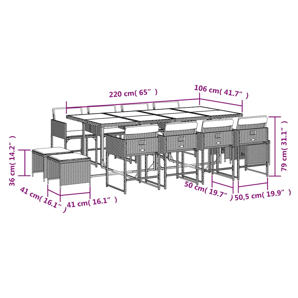 13 Piece Patio Dining Set with Cushions Black Poly Rattan
