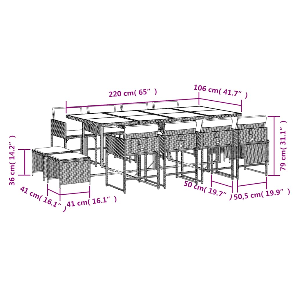 13 Piece Patio Dining Set with Cushions Beige Poly Rattan