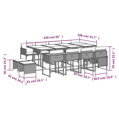 13 Piece Patio Dining Set with Cushions Beige Poly Rattan